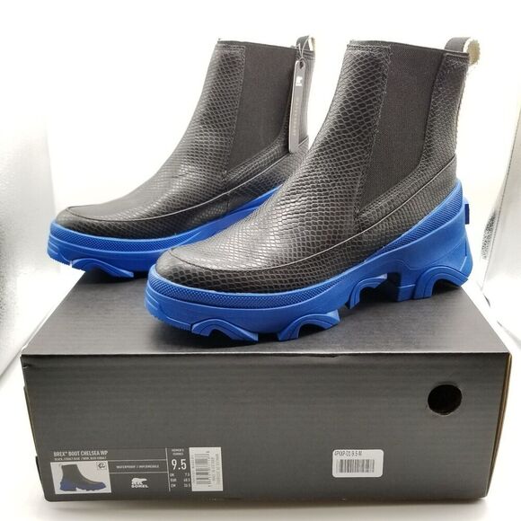 Sorel Women Brex Chelsea Boots Sz 9.5 Waterproof Black Blue Leather Ankle - Picture 1 of 6